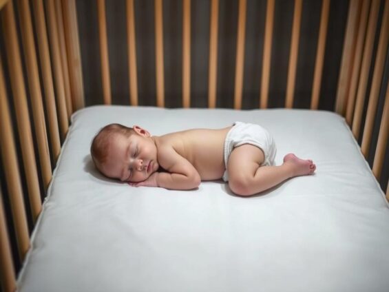 Baby schläft sicher und geborgen in einem Gitterbett Baby schläft sicher und geborgen in einem Gitterbett
