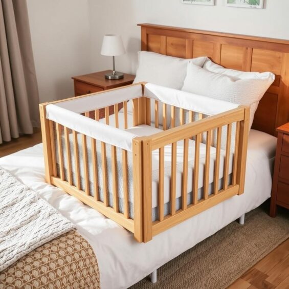 Babybay Beistellbett direkt am Elternbett angedockt Babybay Beistellbett direkt am Elternbett angedockt