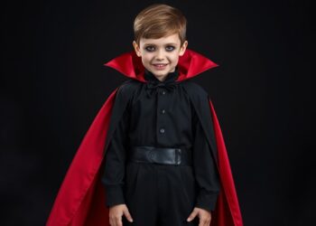 Vampir-Kostüm-Set für Kinder mit Umhang, Vampirzähnen und Narben-Tattoos