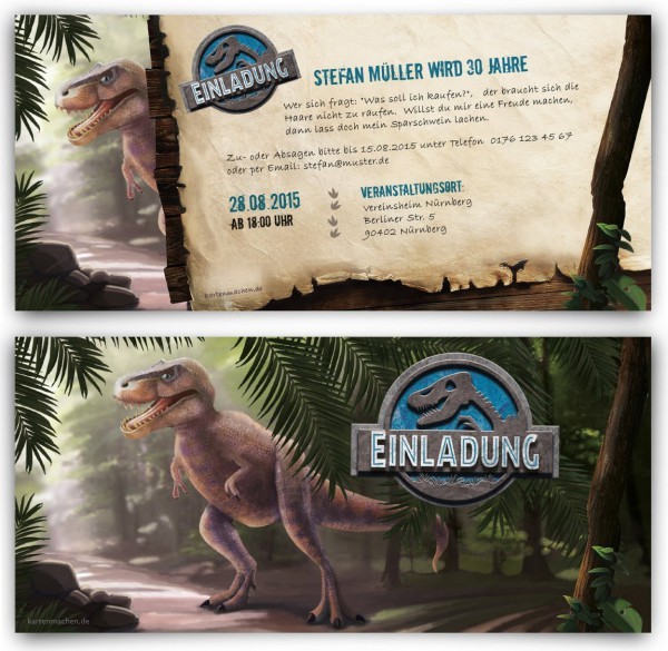 Dinosaurier-Motto-Geburtstagsparty (Screenshot https://www.kartenmachen.de/einladungen-dinosaurier.html am 31.12.2015)