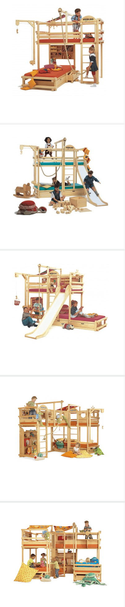 Nicht nur Bett, sondern schon fast Abenteuerspielplatz: Etagenbetten / Hochbetten bei woodland.de (Screenshot https://www.woodland.de/kindermoebel/etagenbetten.html am 10.02.2015)