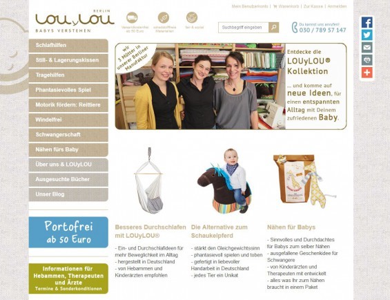 LOUyLOU: Neben dem Onlineshop für ihre ganz speziellen Produkte veranstalten Mitarbeiter von LOUyLOU auch regelmäßig Infoworkshops für Eltern zu Babyfragen inkl. Nähkurse für z.B. individuelle Stillkissen, Ring Sling, Hängewiege oder Pucksack